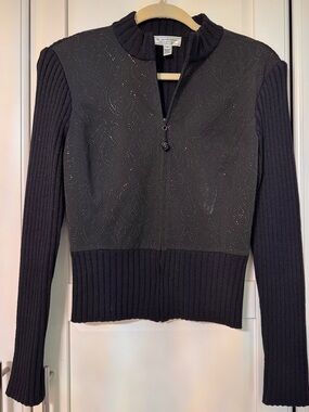 St. John Sport Marie Gray Embellished Zip Sweater Top |